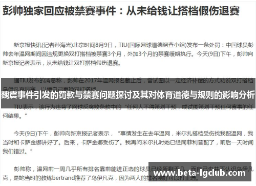 魏震事件引发的罚款与禁赛问题探讨及其对体育道德与规则的影响分析
